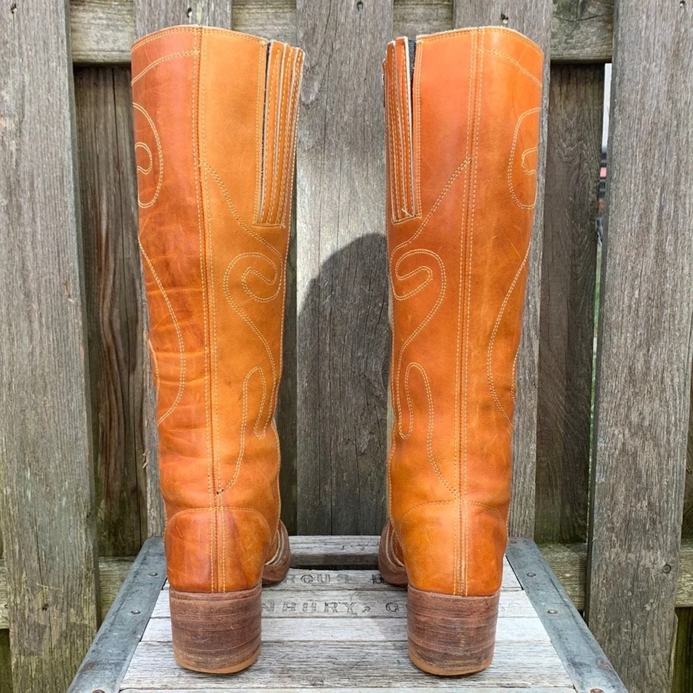 Sold FRYE True Vintage Campus Swirl Embroidery Zippered Tall Knee High Boots 7.5 - Picture 8 of 15